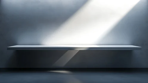 Minimal wall-mounted shelf under diagonal daylight beam.