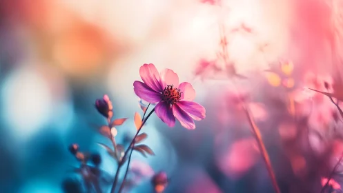 Magenta Cosmos Flower in Selective Focus Depth