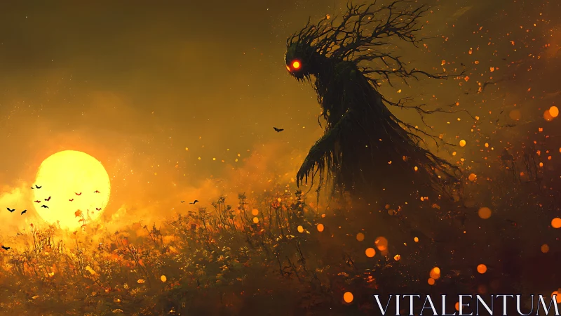 Sunset stalker with ember eyes haunting the wild horizon.