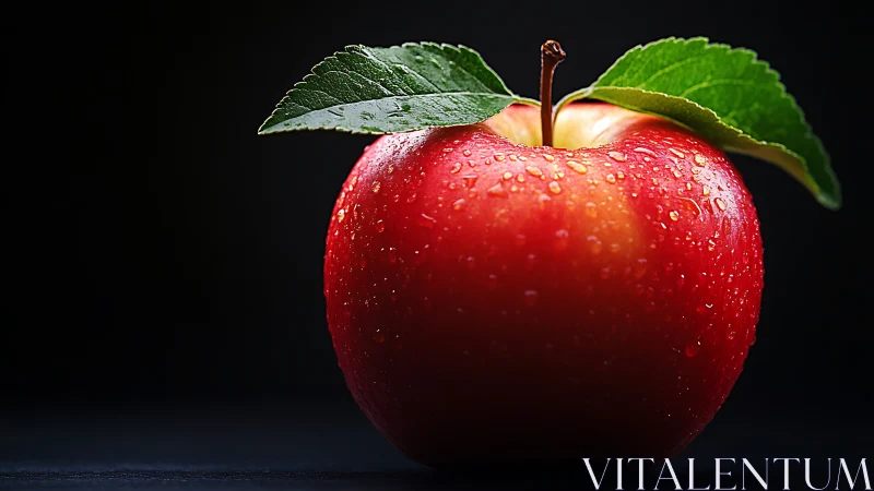 Red apple with water droplets under strong side lighting