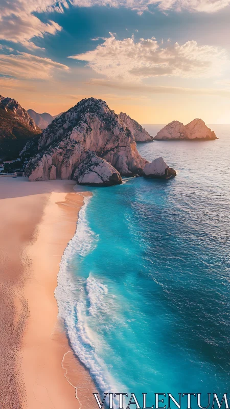 Rocky Coastal Cliffs Meet Pristine Sandy Beach.