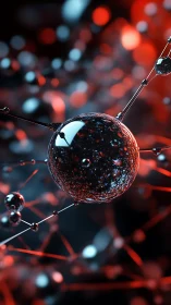 Molecular sphere network in red cyan bokeh lighting render.