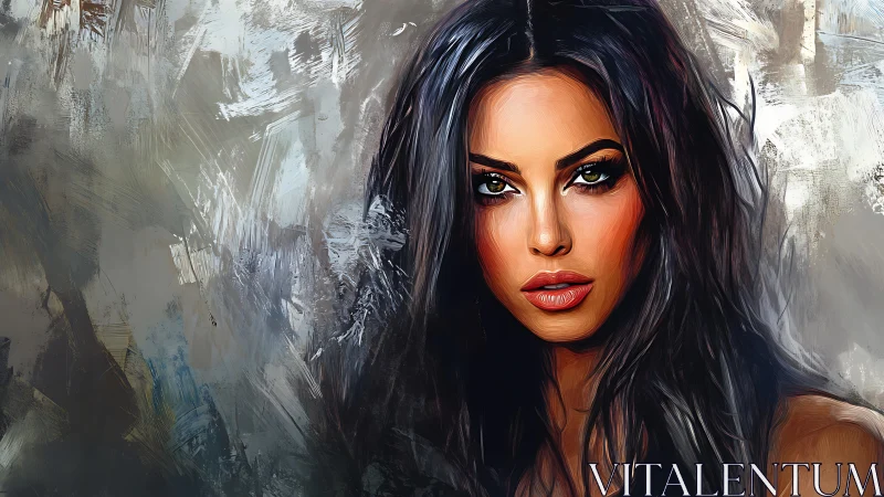 Digital portrait depicts woman against textured abstract backdrop