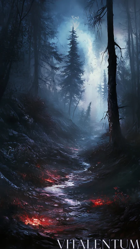 Luminous Path Through Mystic Twilight Forest.