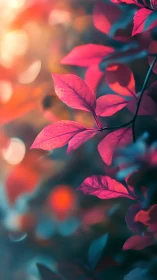 Neon dusk leaves drifting through a dreamlit forest glow.