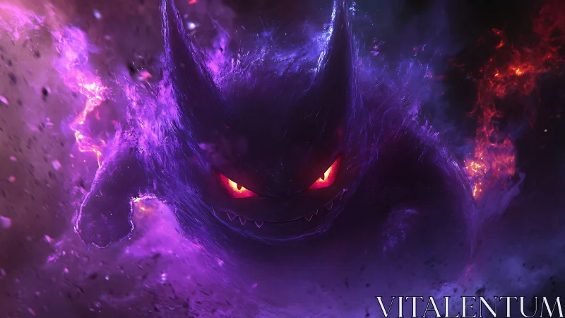 Ghostly purple creature emerges from swirling infernal smoke