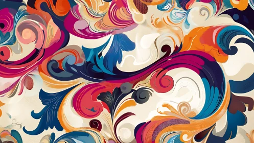 Curvilinear abstract swirls construct layered chromatic motion