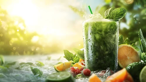 Fresh Mojito Cocktail with Mint, Berries and Citrus.