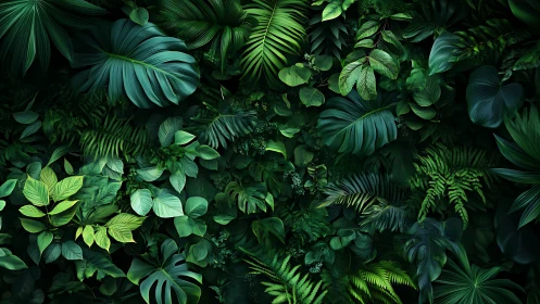 Dense arrangement of overlapping tropical foliage leaves.