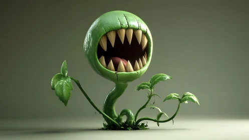 Carnivorous cartoon plant rendered as glossy 3D character