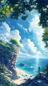 Sunlit seaside cliffs welcome a quiet moment of wonder