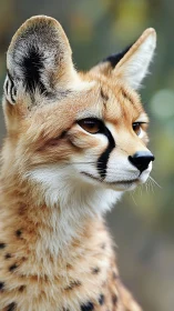Wild serval portrait with sharp focus and golden bokeh.