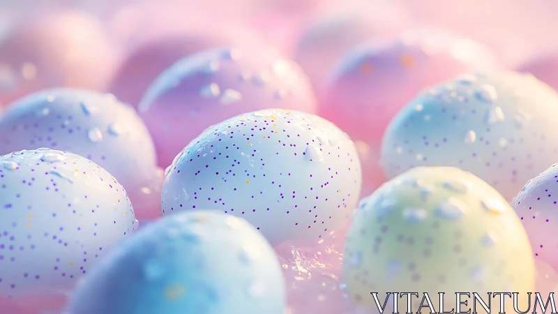 Soft pastel eggs sparkle gently in dreamy spring light