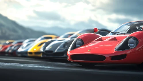 Curated lineup of aerodynamic racing coupes under soft skylight.