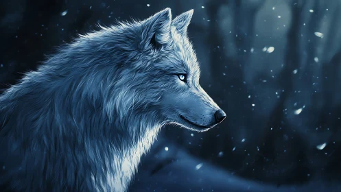 Moonlit frost-wolf gazes through snowlit midnight hush.