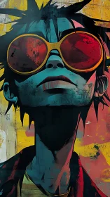 Chromatic street portrait with oversized reflective goggles.