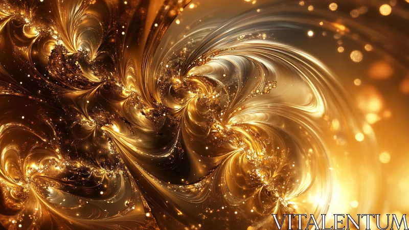 Golden fractal spirals twist through luminous abstract space