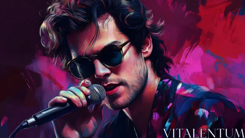 Velvet neon crooner wrapped in electric brushstrokes.