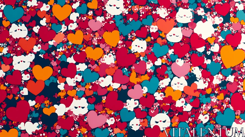 Colorful heart and cute character shapes in vibrant layered composition.