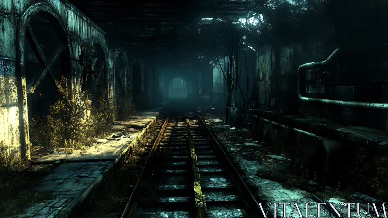 Abandoned underground rail corridor shows structural decay