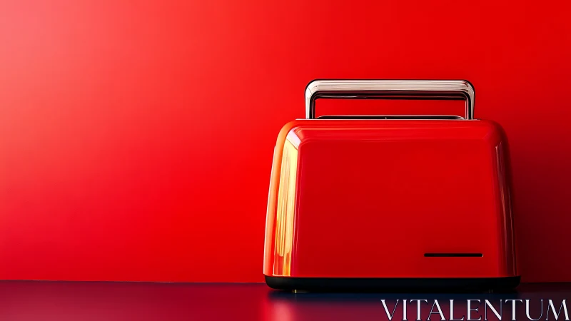 Red Toaster with Metallic Handle Against Monochromatic Crimson Background