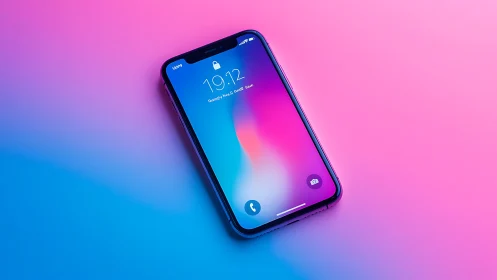 Smartphone on gradient background with notification display.