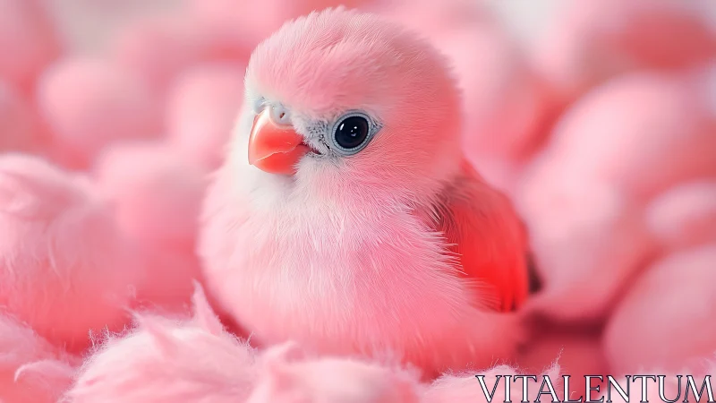 Fluffy Pink Baby Bird in Soft Pastel Surroundings, Dreamy Style.