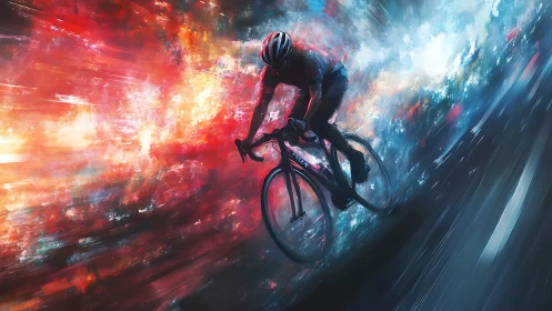 Dynamic Cyclist Portrait with Chromatic Energy Abstraction