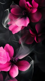 Magenta Petals Flow Against Shadow. Digital Bloom Study.