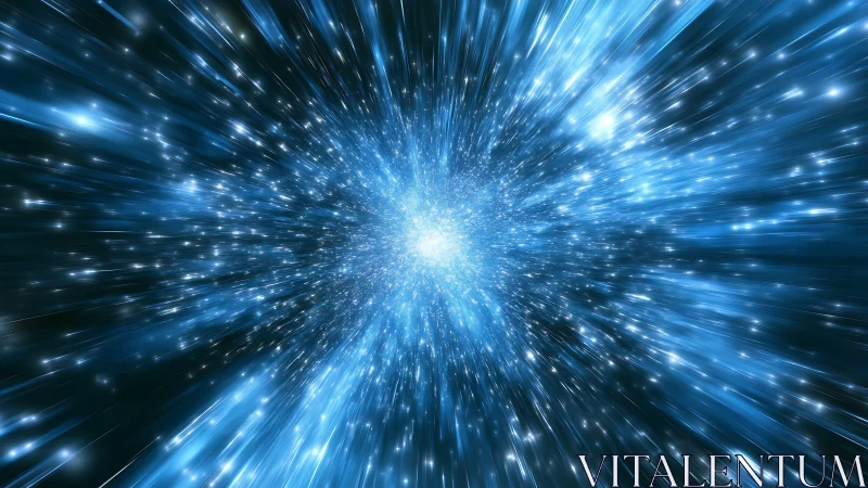 Blue radial light burst extends from bright central cluster