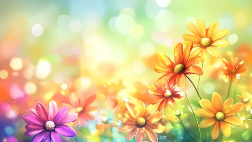Daisy Symphony: Rainbow Petals Dance in Golden Sunlight.