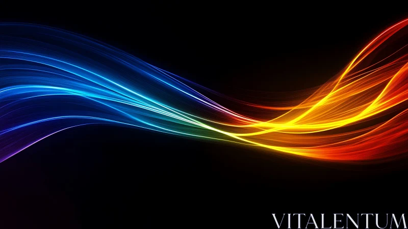 Prismatic light trails curving across deep black void.