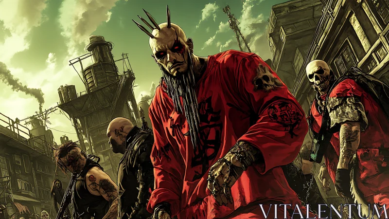 Skull-marked warlord strides through rusted apocalypse streets