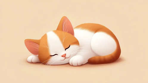 Orange and White Calico Feline in Recumbent Position with Closed Eyes