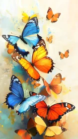 Chromatic butterfly swarm rendered with layered digital brushwork