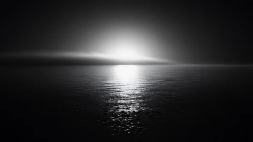 Monochrome seascape horizon with diffuse central light source