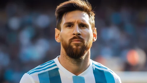 Male footballer in striped jersey on outdoor stadium field.