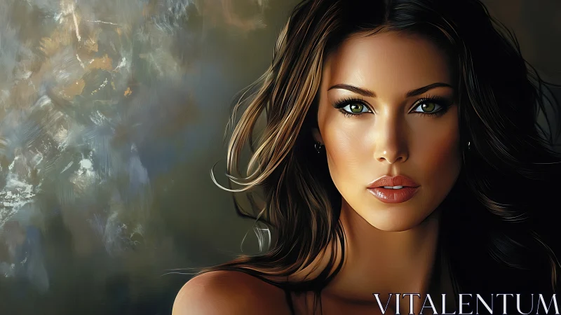 Digital portrait of woman with neutral background field.