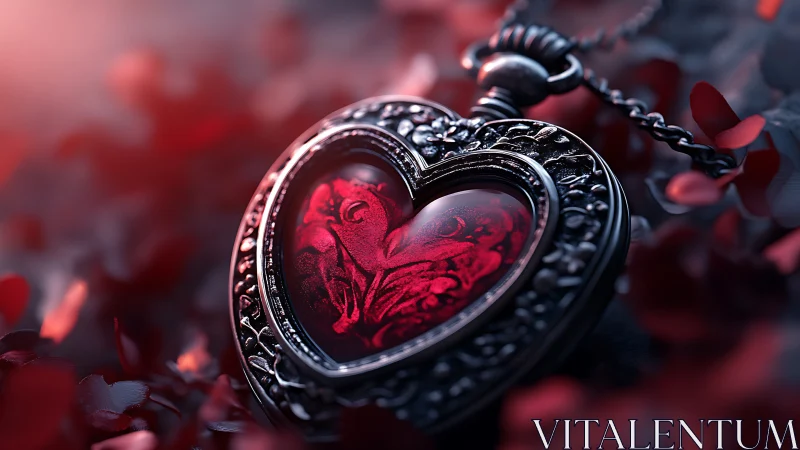 Ornamental heart locket with red luminescent interior design.