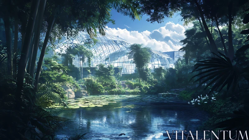 Glasshouse lagoon dreaming beneath a shy urban skyline.