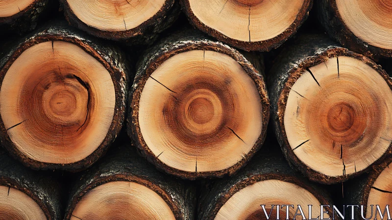 Concentric tree log cross‑sections with radial grain patterns.