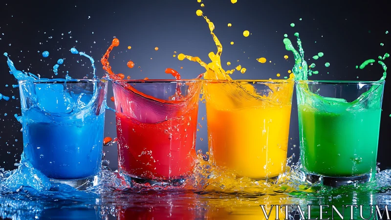 Colorful splashing glasses bursting with playful energy.