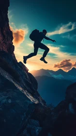 Sunset cliff leaper carving a bold path through skyfire.