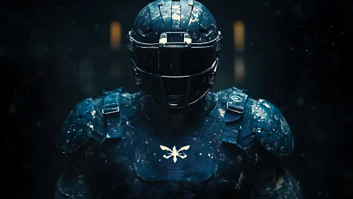 Armored sci fi soldier in dark futuristic combat armor.