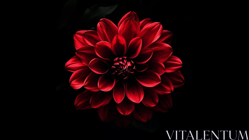 Vivid Red Dahlia Bloom Against Black Background