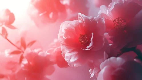 Luminous Pink Peonies Bloom in Soft Diffused Light.