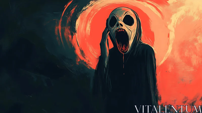 Midnight wraith howls open-mouthed before a burning halo