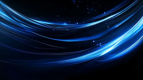 Curved blue light streaks on dark gradient digital background.