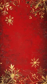 Gilded winter florals swirling across rustic crimson night.