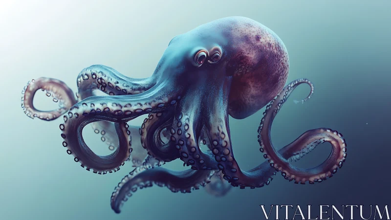Curious octopus drifting gently through a calm blue ocean.